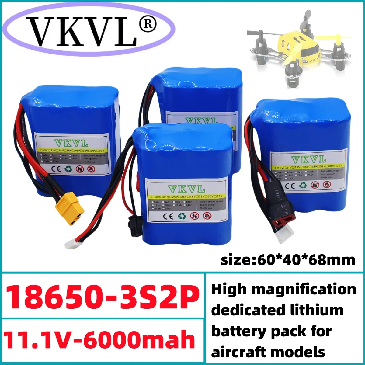 

12V6000mAh aircraft model toy 3S2P high rate discharge rechargeable lithium-ion battery pack, original 18650 lithium battery