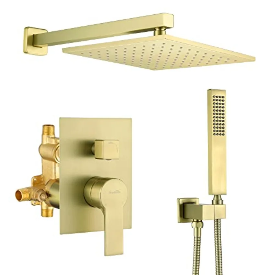 

Brass Rainfall Shower System for Bathroom, Brushed Gold, Corrosion-Resistant and Easy-to-Clean Surface Finish