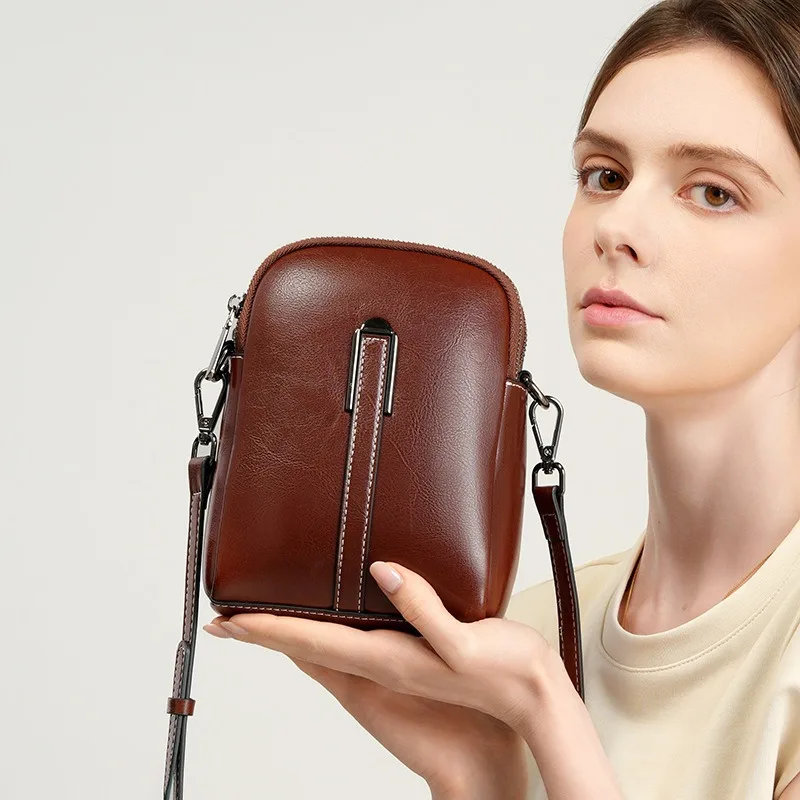 Zency 100% Oil Wax Top Leather Small Crossbody Bags For Women Designer Shoulder Messenger Bag For Phone Handbag Purse 2026