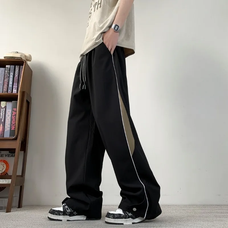 

Мужские повседневные брюки с боковыми полосками и вставками, свободного прямого кроя, больших размеров, длиной в пол, спортивные штаны, весна-осень, новинка