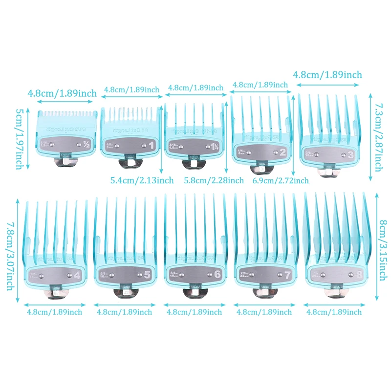 หวีรองตัดผมแบบใหม่ 2/8/10 ชิ้น อุปกรณ์เสริมสำหรับปัตตาเลี่ยน ขนาด 1.5/3/4.5/6/10/13/16/19/22/25 มม.