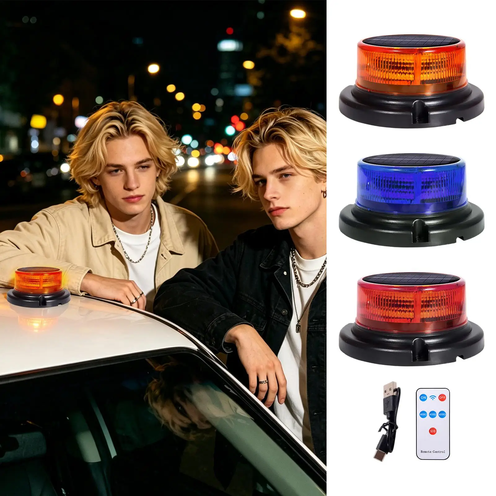 

Solar Strobe Warning Light Solar LED Flashing Safety Lamp Car Warning Safety Light for Trailer SUV Sedan RV Outdoor Construction