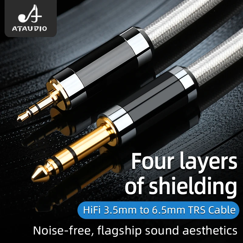 ATAUDIO HIFI 3,5mm a 6,35mm adaptador Cable auxiliar para amplificador mezclador chapado en oro 3,5 Jack a 6,5 Jack Aux CABLE macho a macho