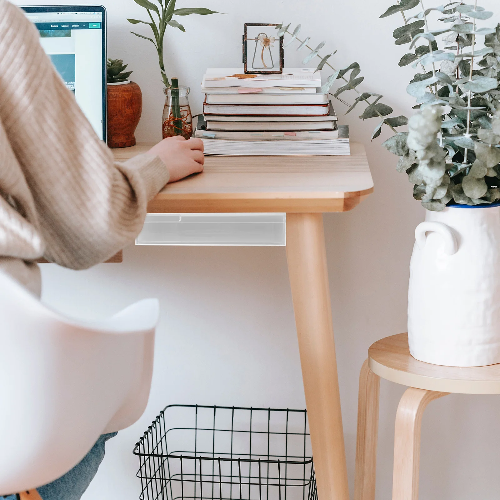 デスク下オーガナイザー-ネイルフリー-多機能テーブル引き出し-ホームオフィスデスクトップ収納ボックス-粘着テープ