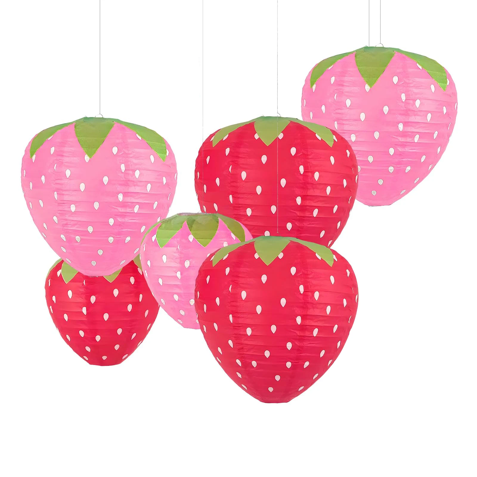 6PCS Strawberry Lanterns for Fruit Themed Party Decor Birthday Strawberry Decorations Party Supplies Hanging Ornaments