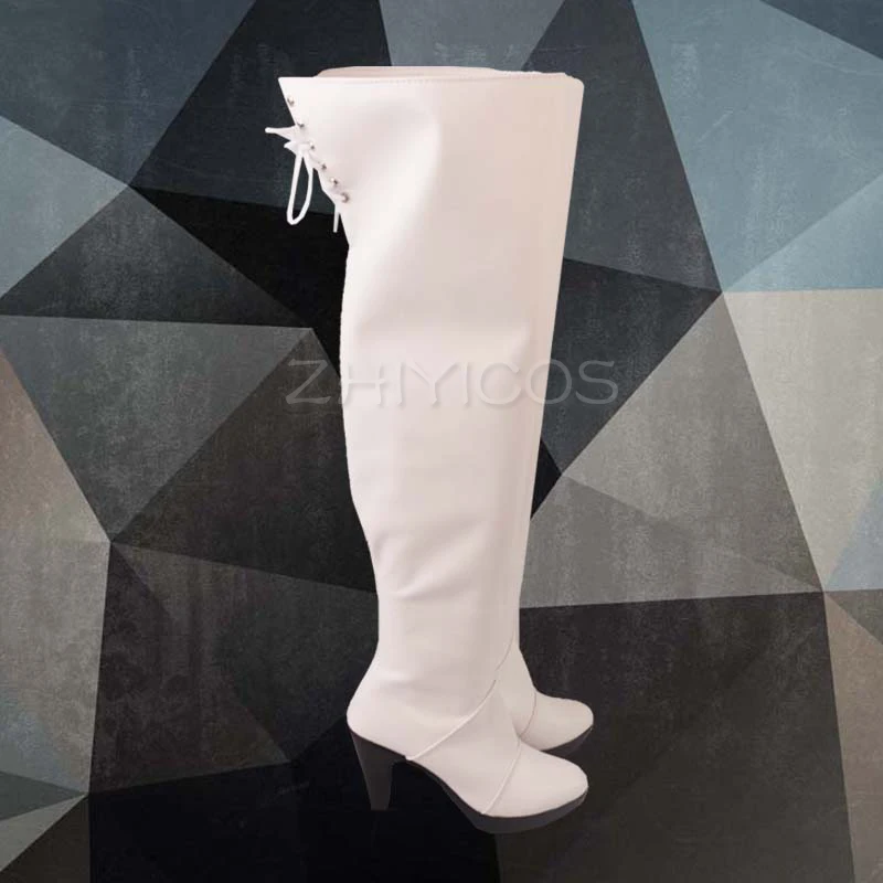 Novo jogo nier automata cosplay sapatos yorha 2b na altura do joelho couro do plutônio botas cosplay branco salto alto rendas tamanho 35-47