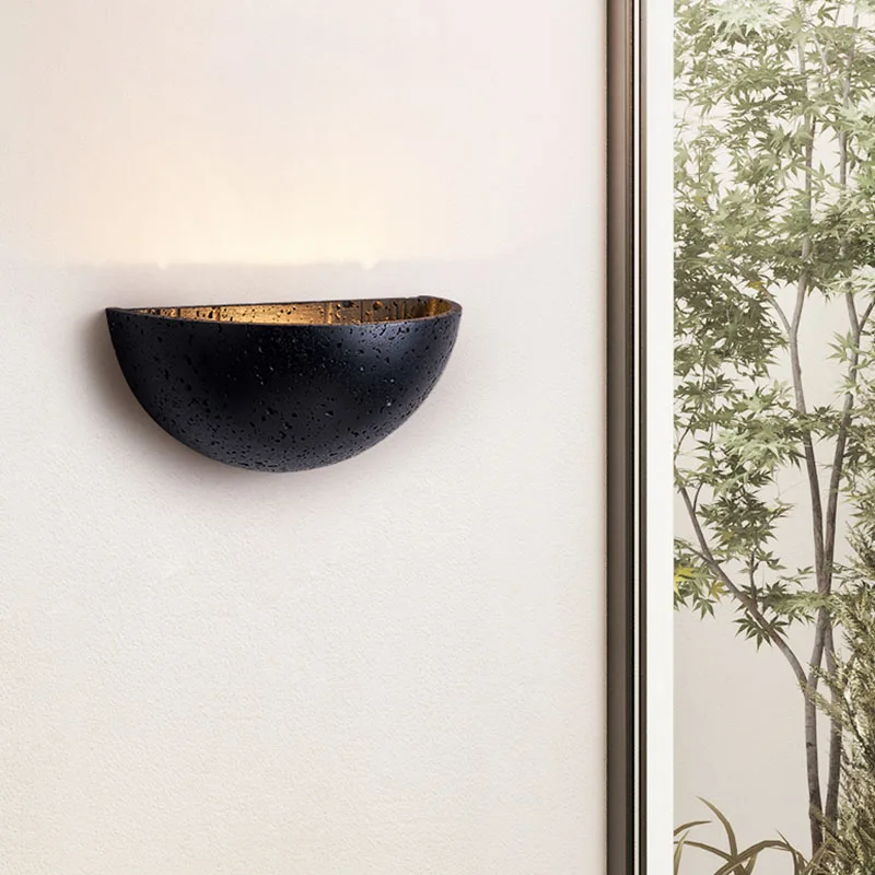 

High End Black Cave Stone Bedroom Bedside Lamp Antique Style Designer Staircase Living Room Background Sconce Light