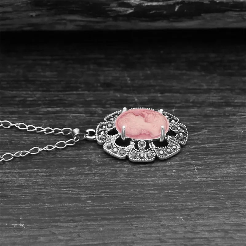 Vintage Plumflower Pendant Lady Queen Cameo Jewelry Sets For Women Antique Silver Plated Cameo Necklace Earring Ring Fashion Set