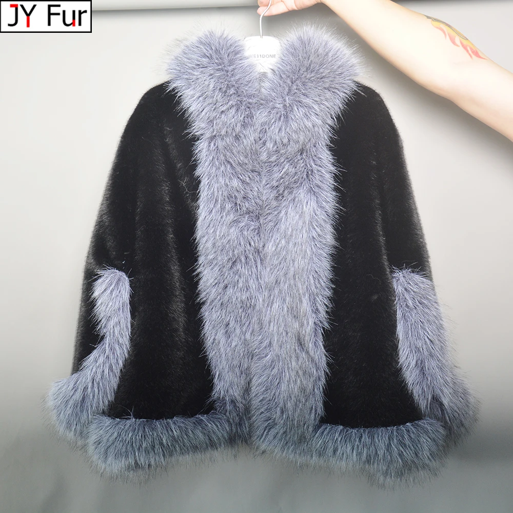 Luxury Ladies Autumn Winter Fake Mink Fur Shawls Fake Fox Fur Collar Women Fur Pashmina Wraps Bridal Cape Coat Jacket