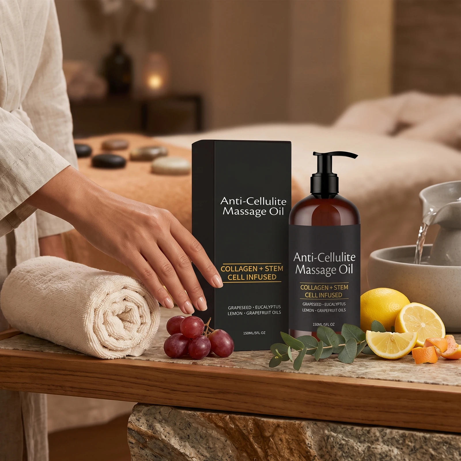 Collagen Anti-Cellulite Massage Oil Improve Sagging Belly Thigh Hip Skin Tighten Loose Skin Post Workout Muscle Relaxing Oil