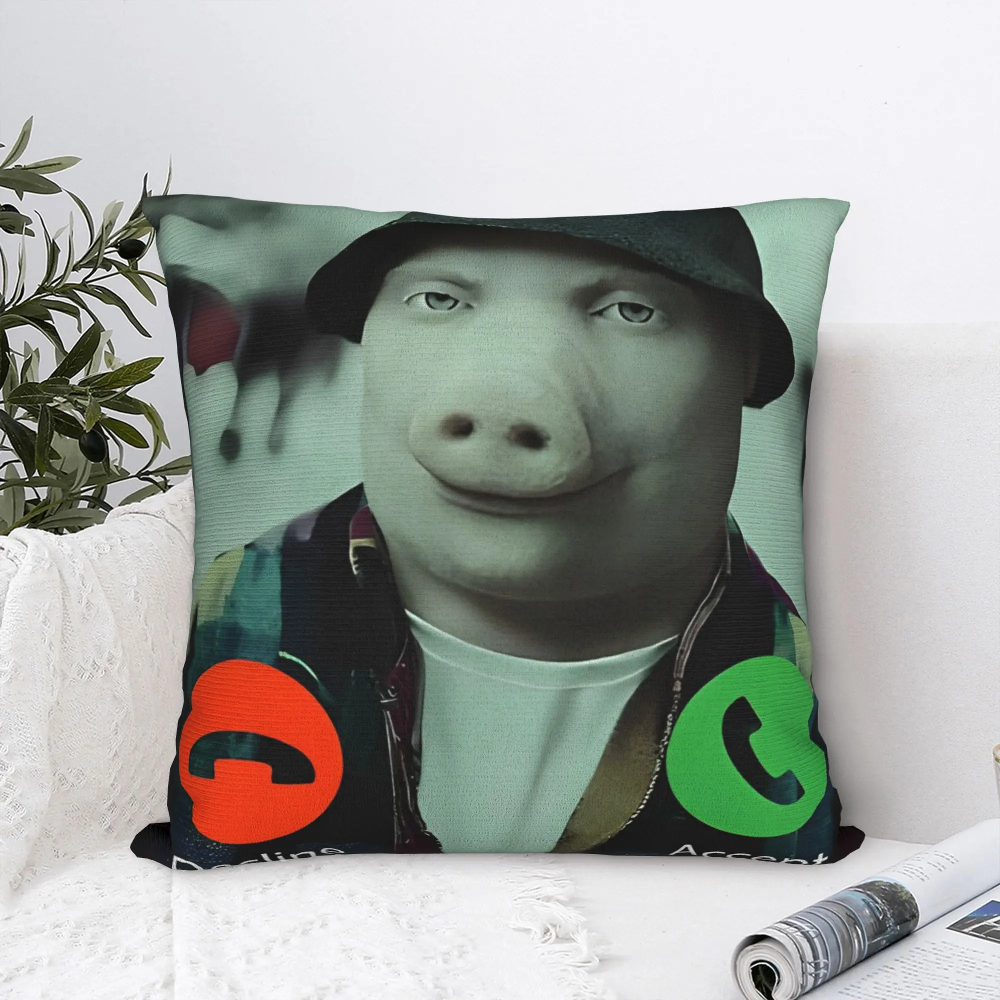 John Pork Is Calling Square Pillow Case  Cushion Cover Novelty Zipper Decorative Pillowcase for Living Room 45x45cm