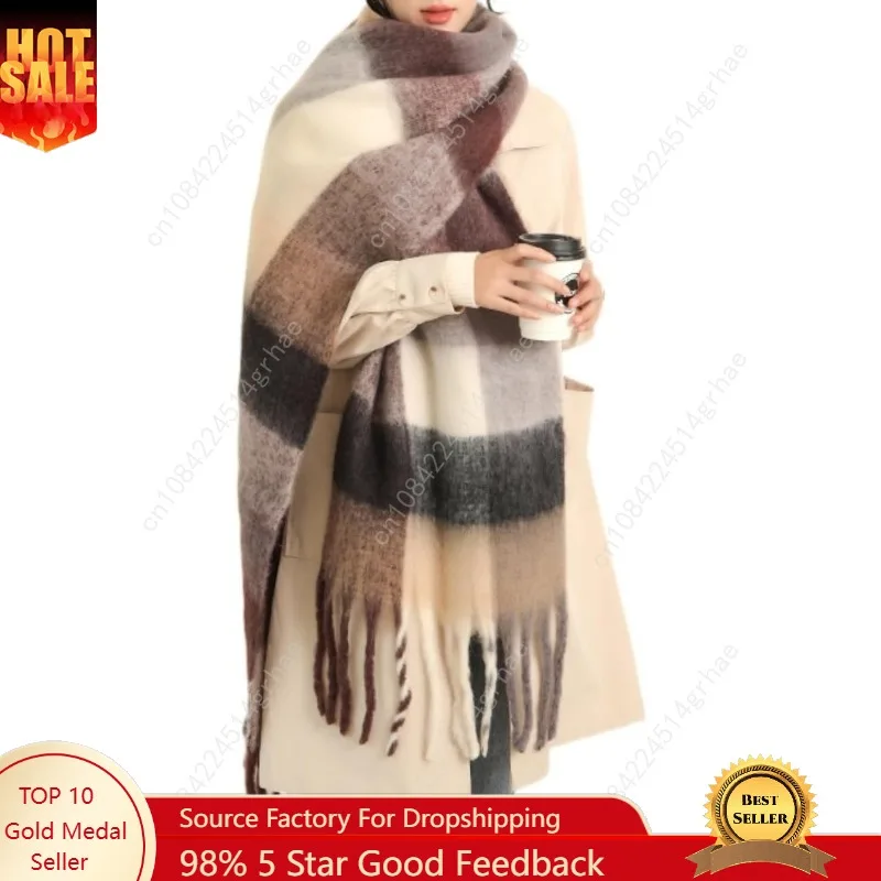 

Chunky Winter Scarfs for Women Cold Weather Warm Knit Thick Plaid Scarf Long Large Oversized Checked Scarves