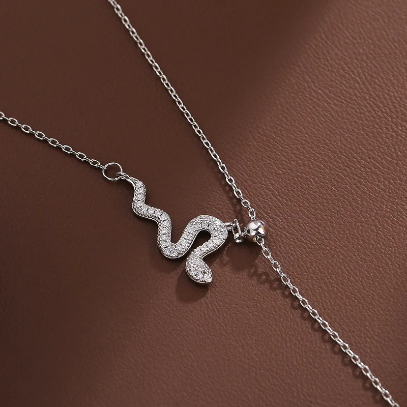 925 Sterling Silver Snake Necklace Shining Charm Animal Shape Pendant Choker Birthday Party Gift for Women Exquisite Jewelry