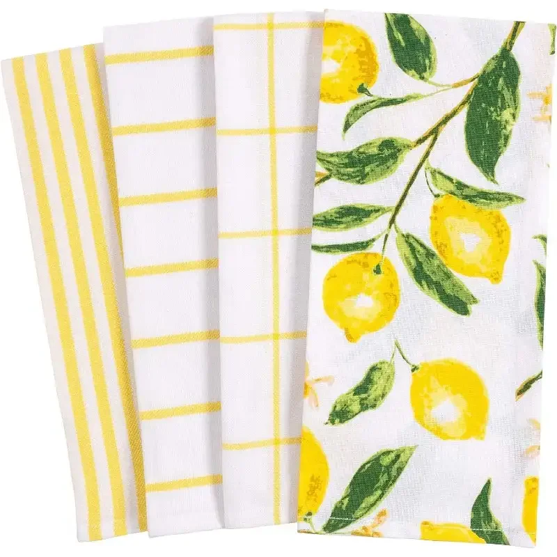 Pantry Lemons All Over Kitchen Dish Towel Set of 4, Cotton, 18 x 28-inch