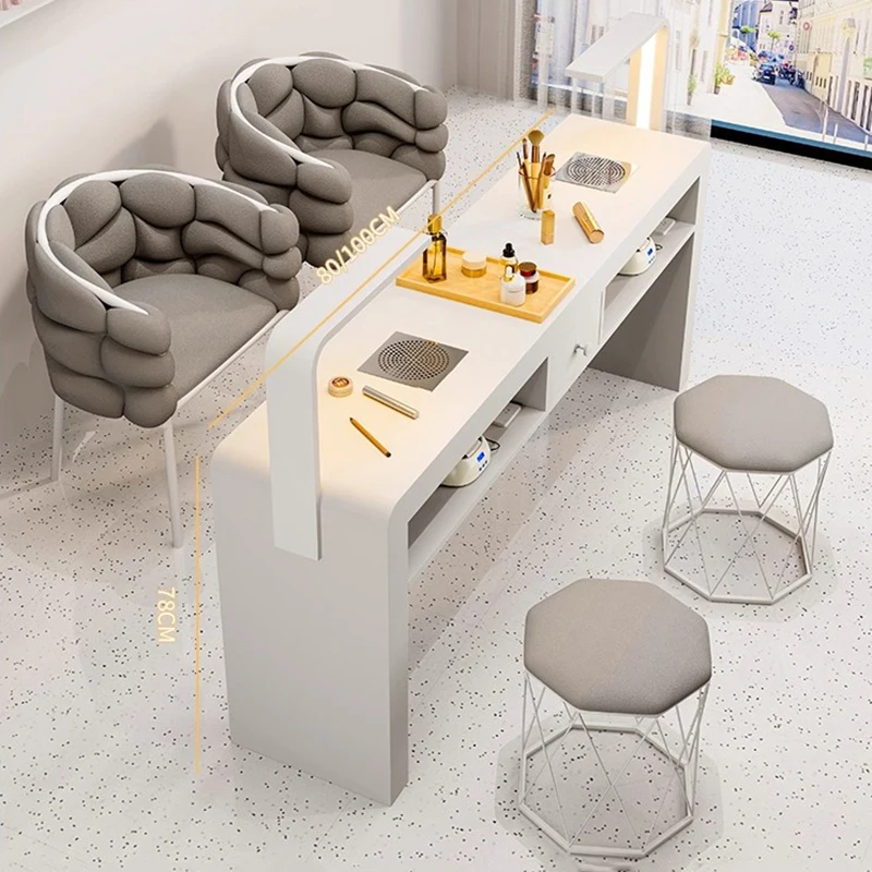 

Marble Top Luxury Nail Table With Light Profesional Storage French Nail Desk Design Classic Mesa Manicura Saloon Furniture