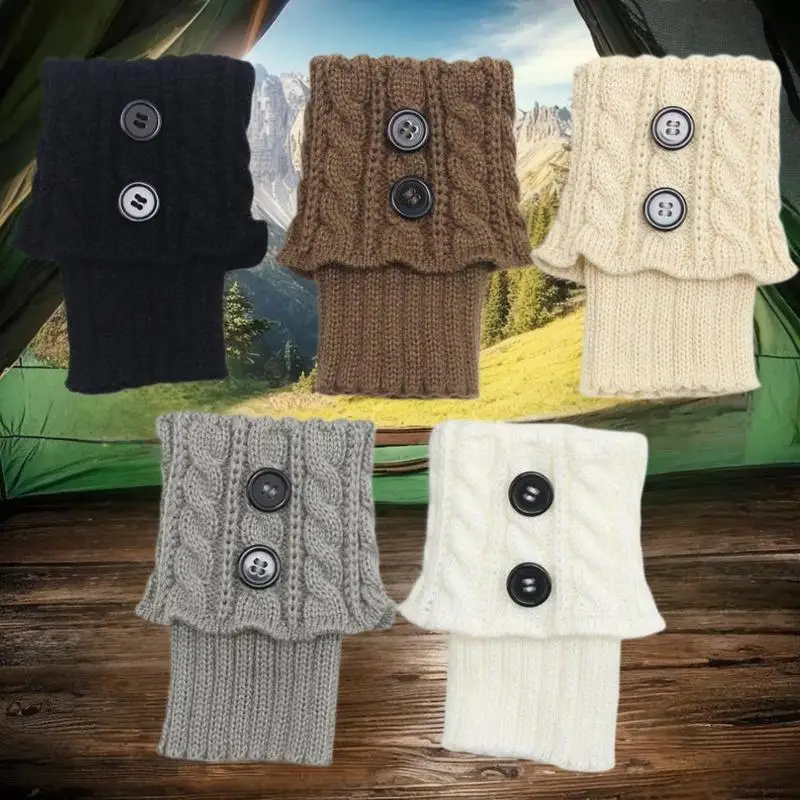 1 Pairs الخريف الشتاء المرأة قصيرة المعين الوجه 2 زر جهاز تدفئة القدمين محبوك جوارب قماشية موضة واقي أحذية بلاستيك تدفئة الساق