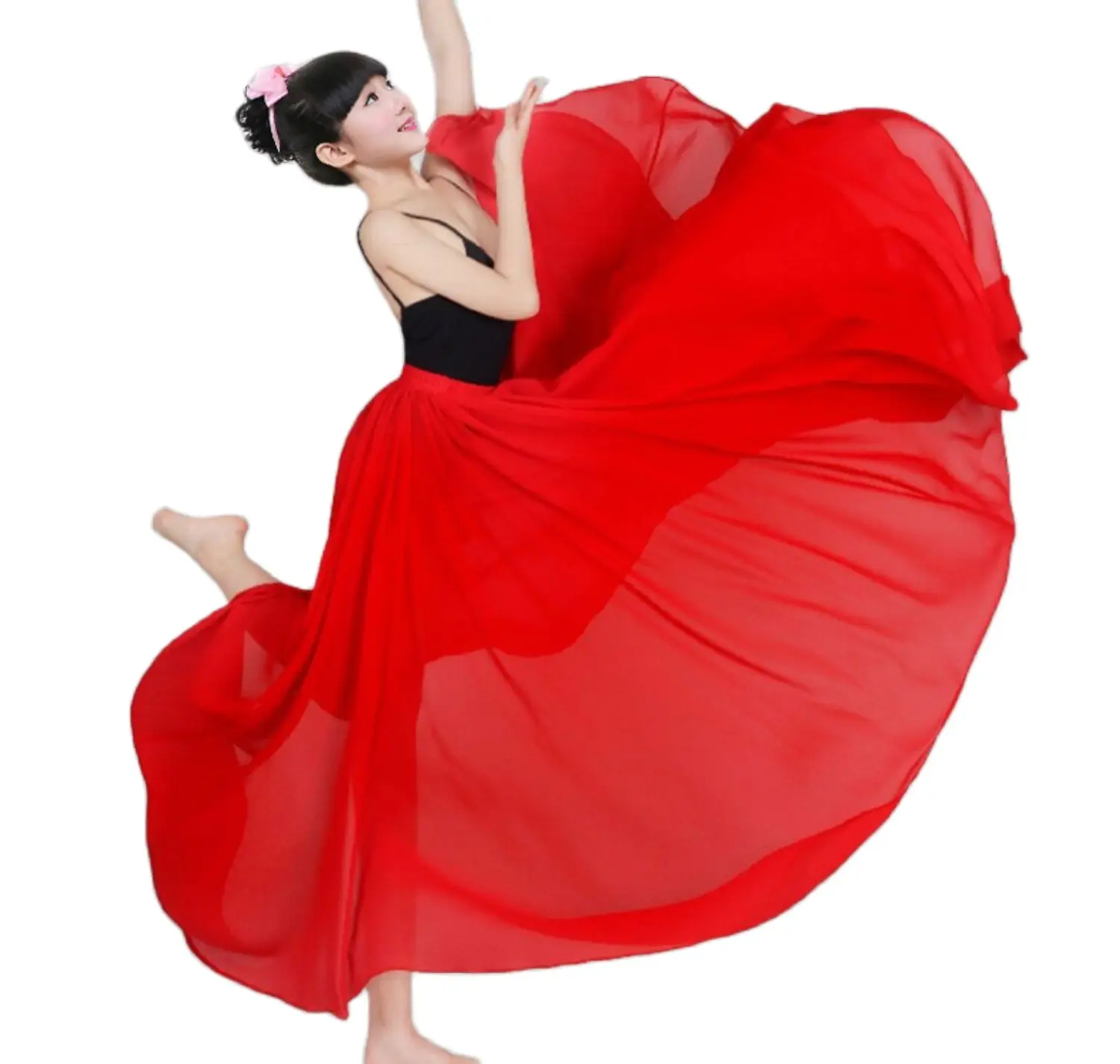 Falda larga de Ballet para niñas, ropa de baile de salón, Flamenco, Rosa y Rojo