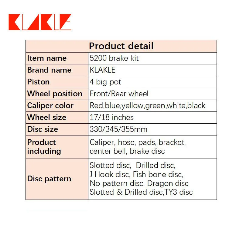 KLAKLE Modified Brake Kit Brake Calipers 4 Piston 5200 Sport Brake Disc For Mercedes Benz R129 SL 1993