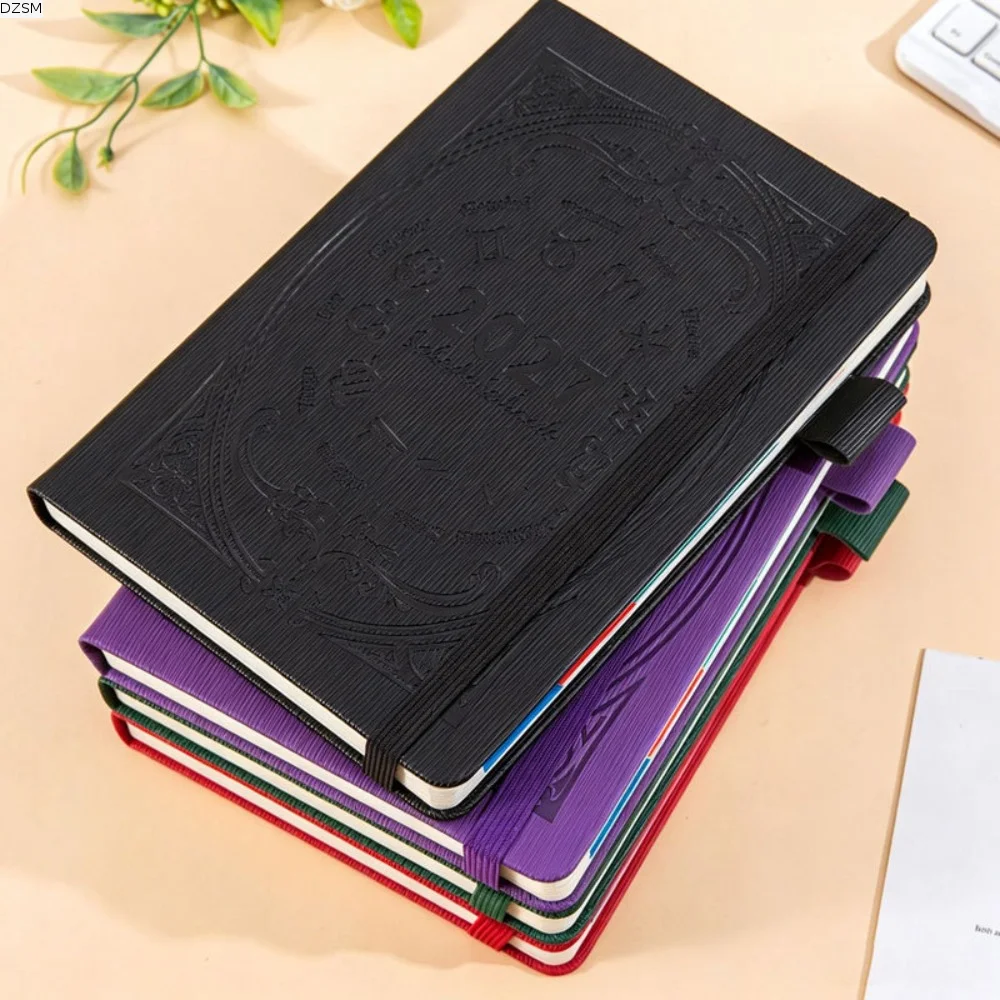 A5 2027 Constellation Pattern Calendar Notebook PU Leather English Schedule Planner Notepad Bookmark Wear-resistant