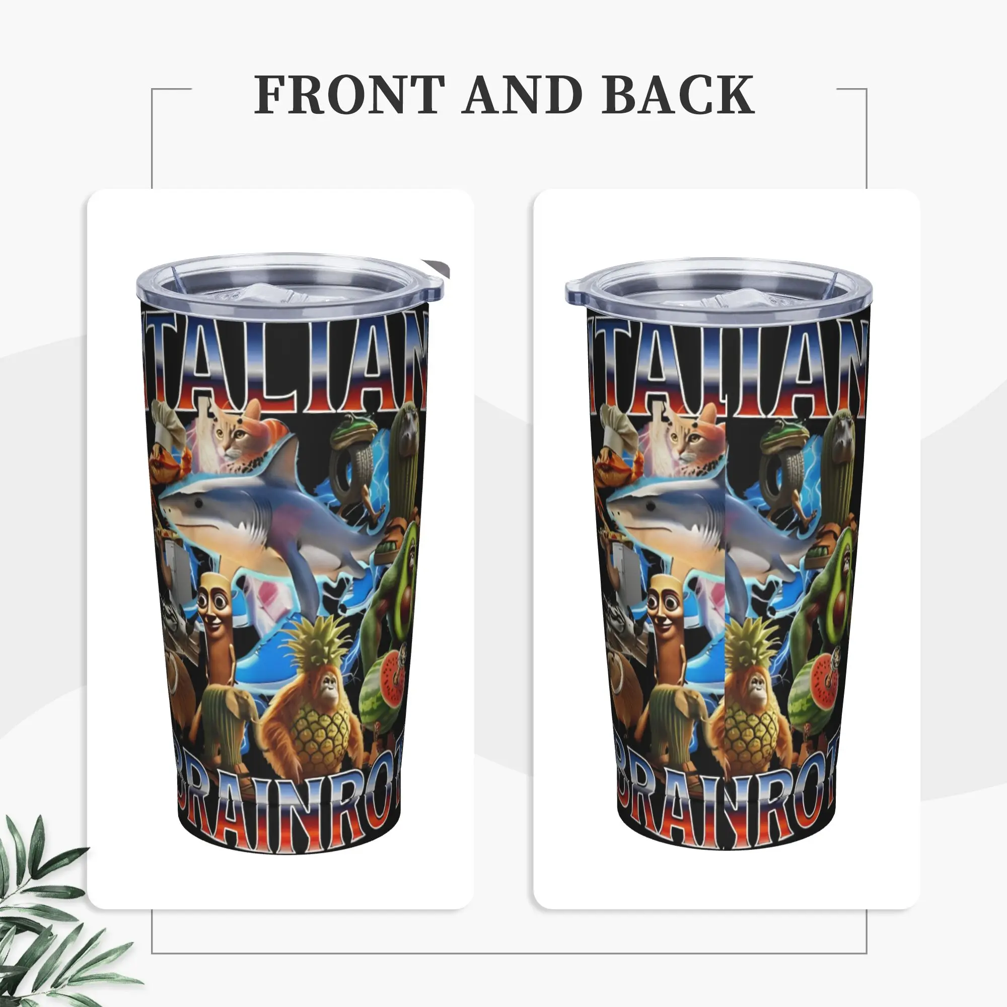 Italian Brainrot Tralalelo Tralala Tung  Sahur Meme Insulated Tumbler with Lid  Stainless Steel Thermal Mug Bottle Cups, 20oz