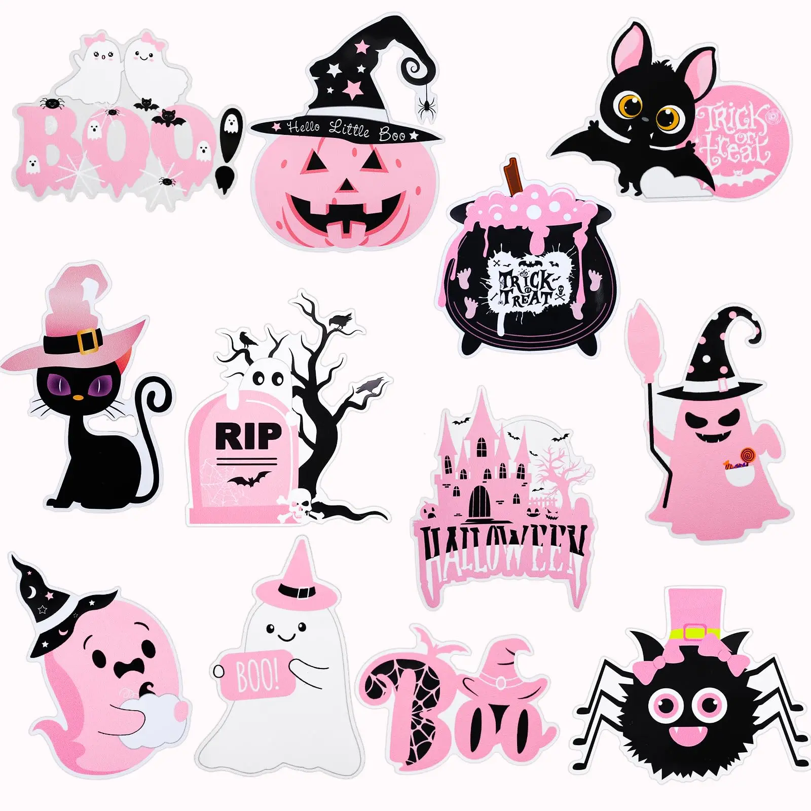 

12Pcs Pink Halloween Refrigerator Magnets Pumpkin Ghost Spider Bat Fridge Magnets Decals Trick or Treat Magnetic Stickers for Ha