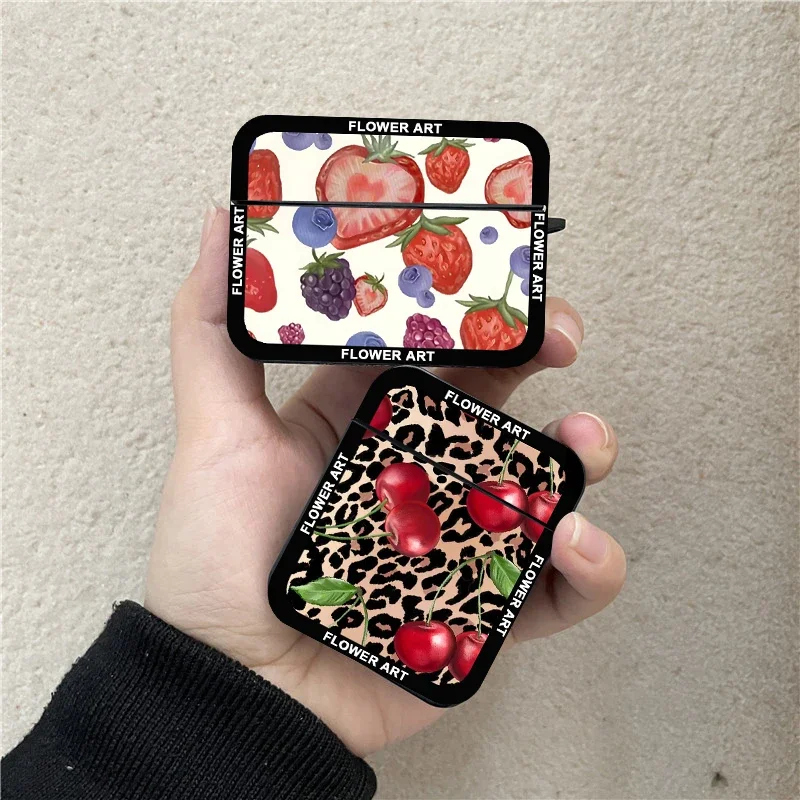 Bonita funda para auriculares con tarta de frutas para Airpods 1, 2, 4, 3, campos de fresa, cereza, leopardo, funda para auriculares inalámbricos para Air Pods Pro2