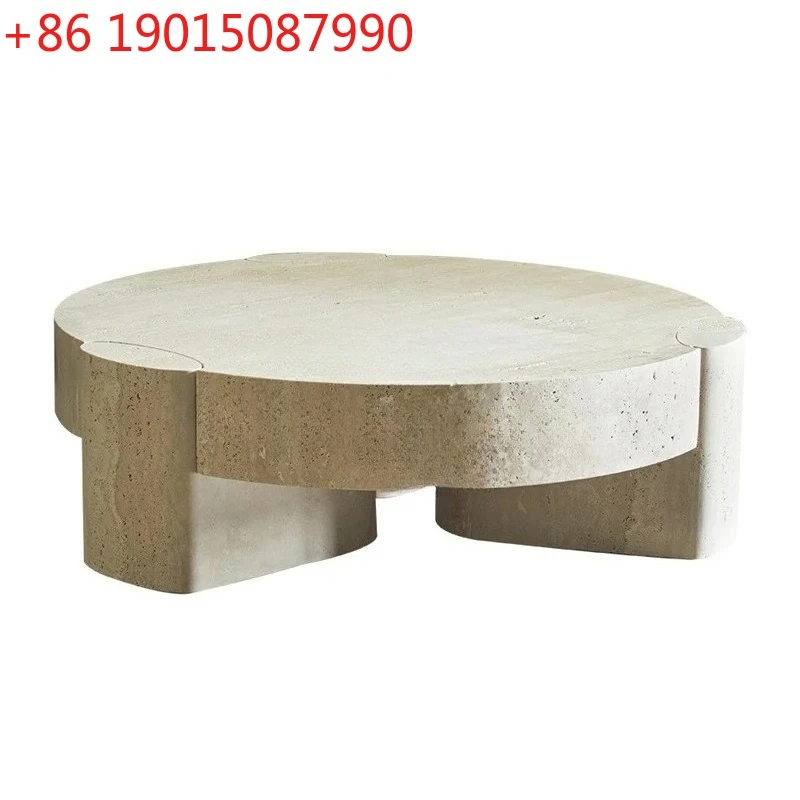 

Круглый кофейный столик из натурального травертина в римском стиле, дизайнерский, легкий люкс, для гостиной, высококачественный чайный столик