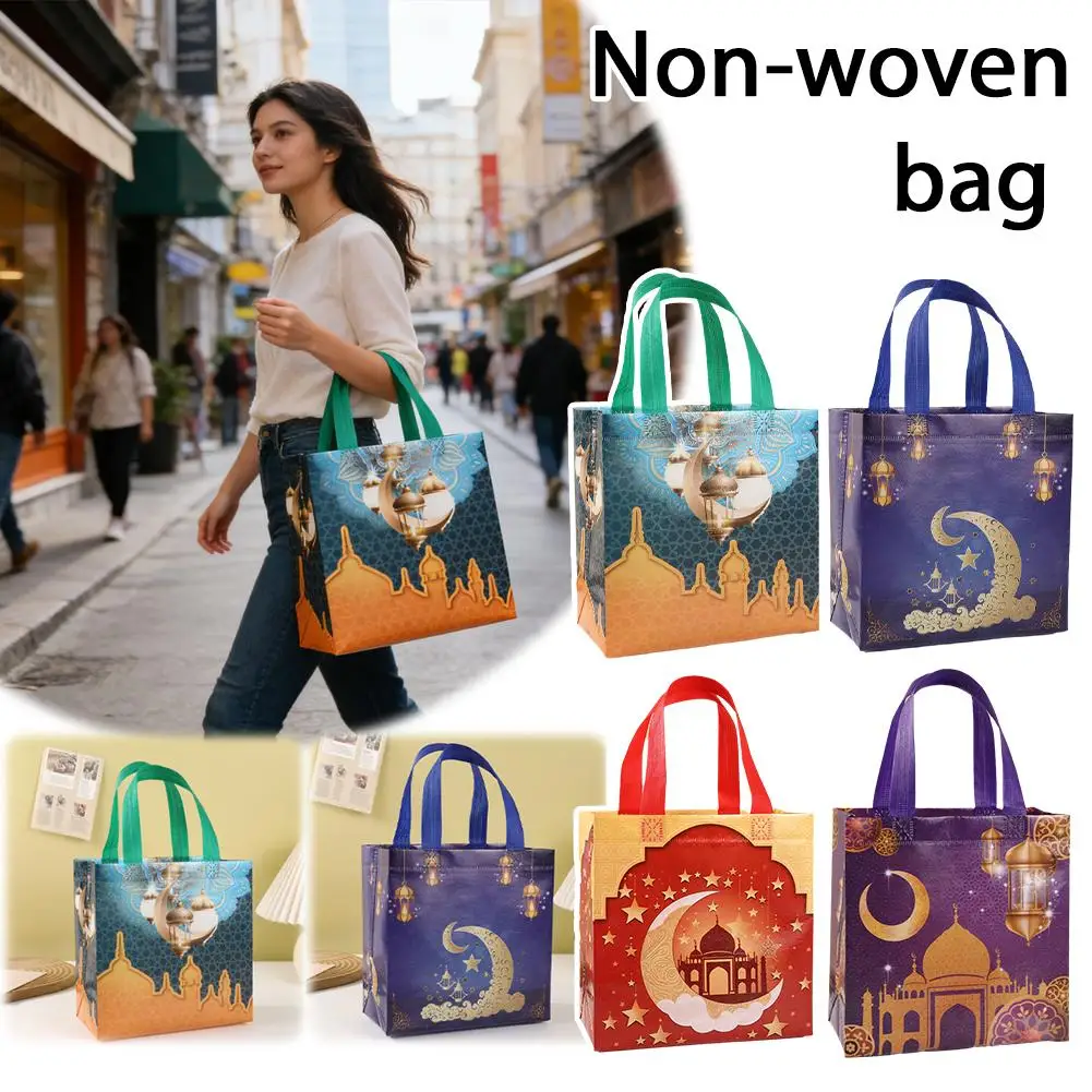Large Reusable Ramadan Tote BagsRamadan Gift Bags,Non-Woven Treat Goodie For Gifts Wrapping Shopping Ramadan Party Supplies L8K1