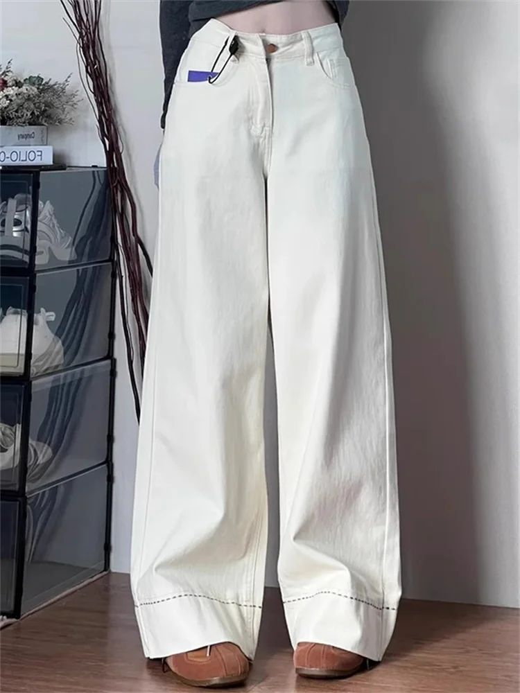 Jean blanc à jambes larges pour femme, petit pantalon droit, grande taille, gros MM, poire singe, décontracté, taille haute, Denim, nouvelle collection automne 2025
