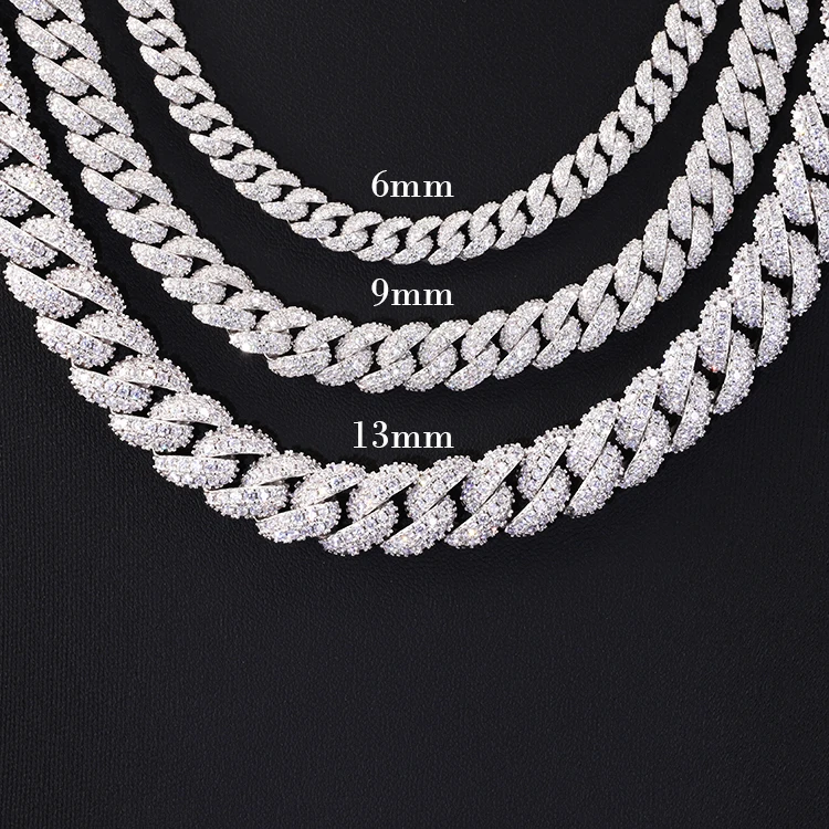 Yu Ying Gems Custom 6mm 9mm 13mm Cuban Link Chain S925 Silver with Iced Out Moissanite Diamond Hip Hop Necklace Bracelet Chock