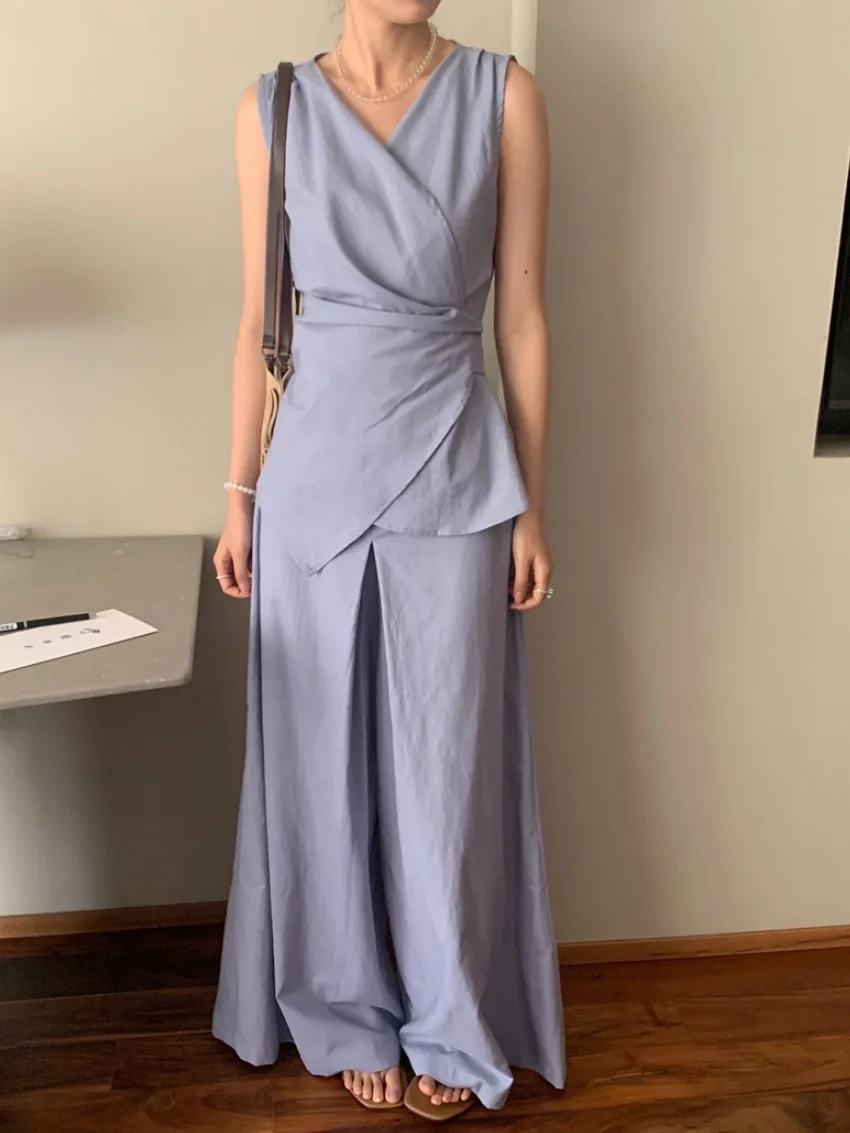 Alien Kitty Elegant Vintage Slim Blouses Chic Women Summer 2025 Office Lady Loose Mopping Wide Leg Pants Work Wear Suits
