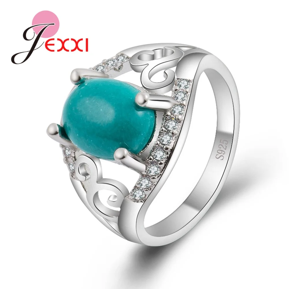 Genuine 925 Sterling Silver Noble Dark Green Fire Opal Inlaid Rings For Women Girls Wedding Vintage Accessory est Quality