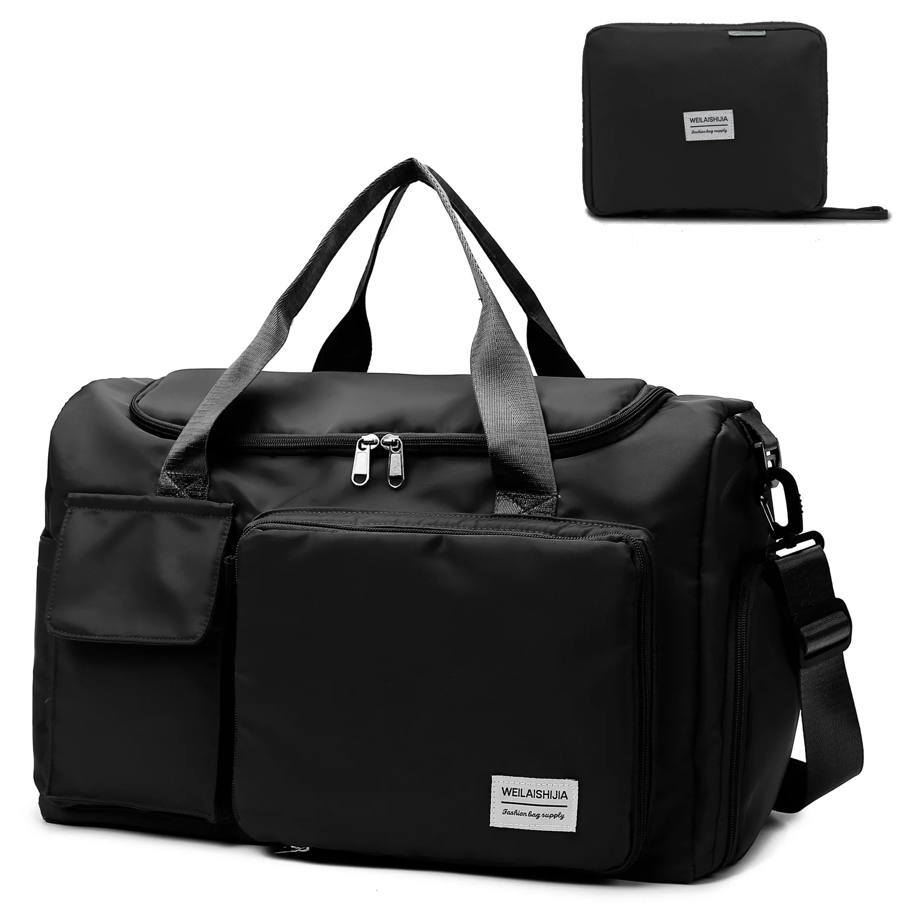 Large Foldable Travel Duffel Bag with Shoes Compartment, Sports Tote Gym Wet Pocket, Shoulder Weekender Overnight f