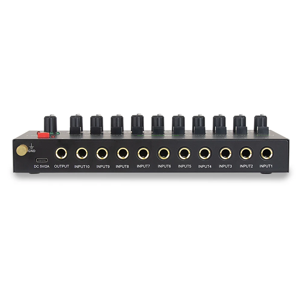 10-Kanal-Soundmixer, USB, 5 V, Strom, Stereo, geräuscharme LED-Soundmixer für Mikrofone, Gitarren, Bass, Tastaturen