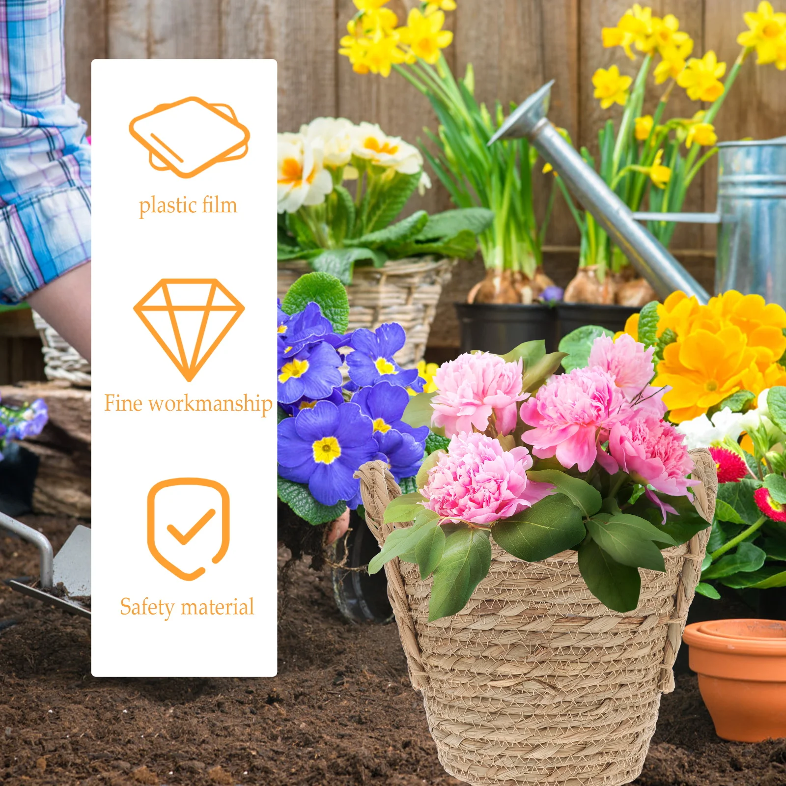 

1pc Seagrass Flowerpot: Handwoven Braided Planter Basket For Indoor Plants Storage Boho Retro Tall Succulent Vase Bucket Decor