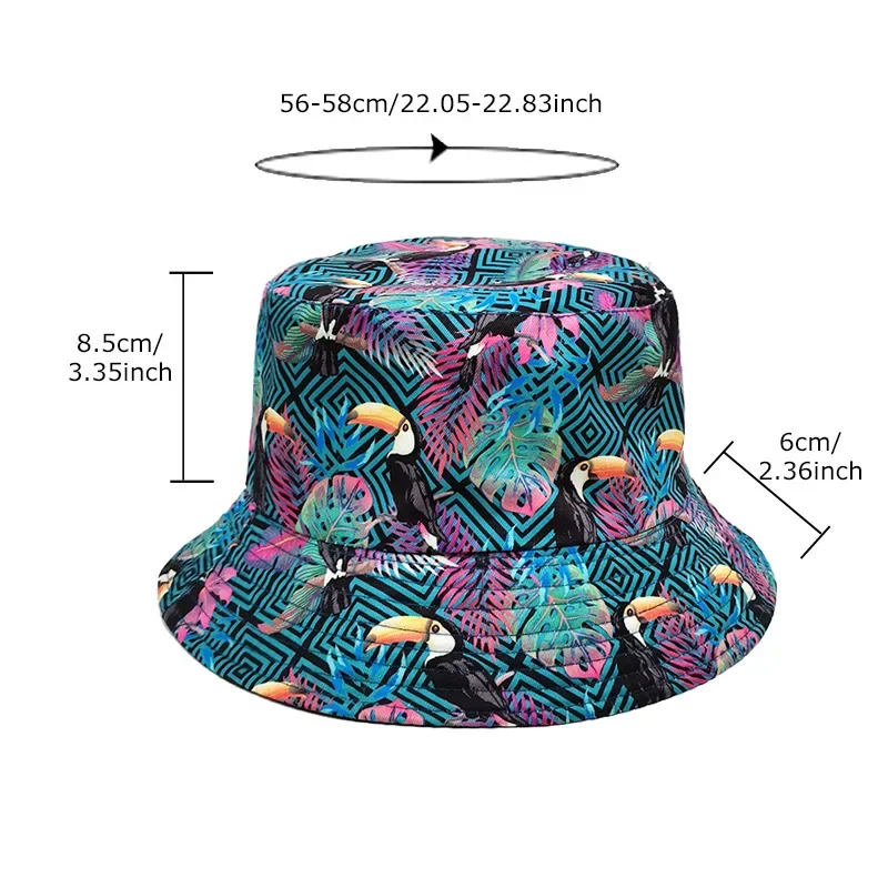 2024 Double-sided Bird Print Women\'s Bucket Hats Men Panama Hat Summer Bob Fisherman Fishing Hat Outdoor Hip Hop Sun Bone Caps