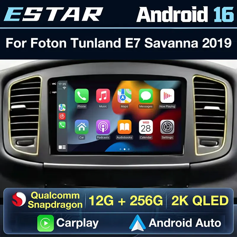 Radio para Auto Android 16 para Foton Tunland E7 Savanna 2019, Unidad Principal 4G WIFI 2DIN, Carplay, GPS, Reproductor Multimedia Estéreo, Video, Bluetooth