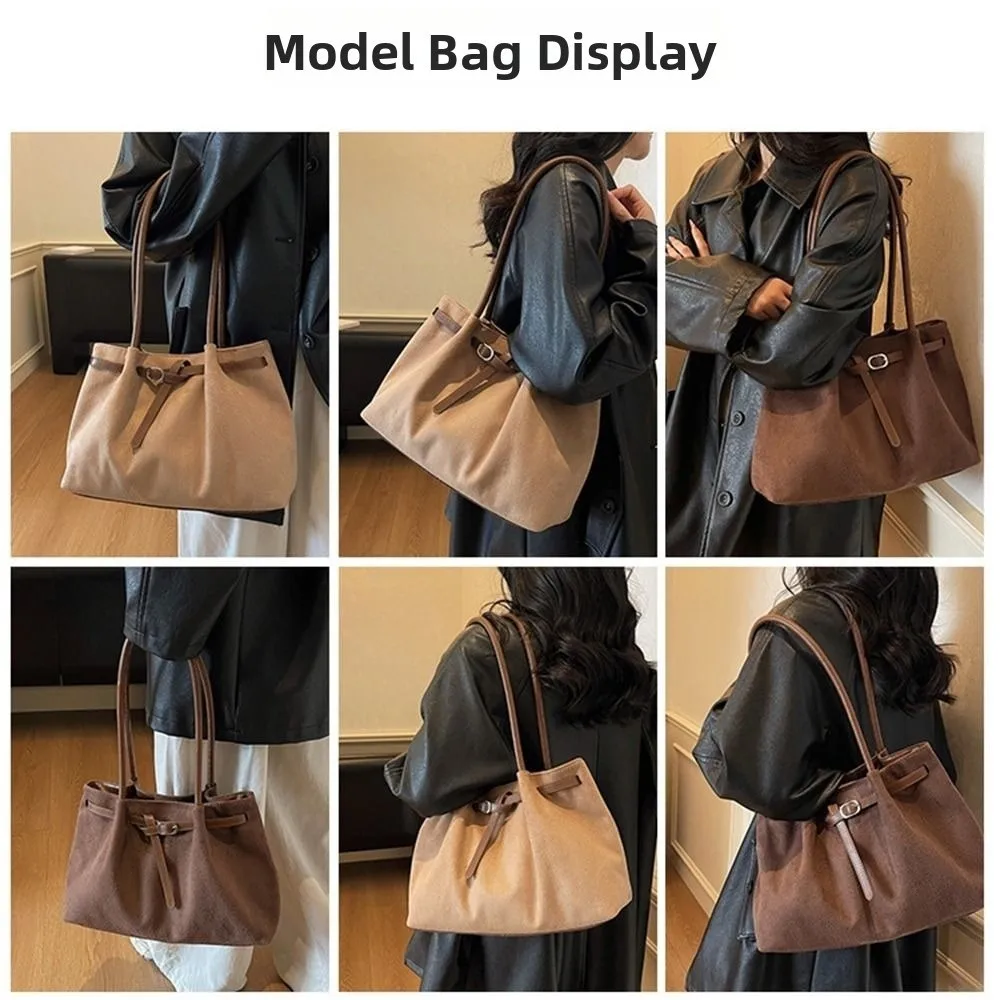 Elegante Wildleder-Umhängetasche mit großem Fassungsvermögen, Retro-Handtasche, einfarbig, erhältlich in 4 Farben, Pendler-Tragetasche, Schule/Reisen/Arbeit – Detail 9