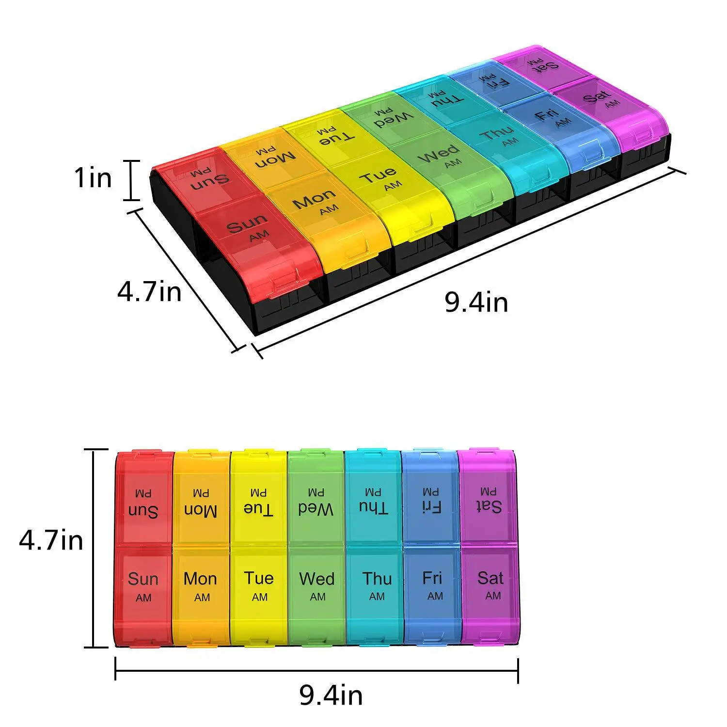 

14-Grids Food-Grade PP Medicine Box Double-Row Multi-Color Convenient Storage Pill Box for Seven Days Week for Camping & Hiking