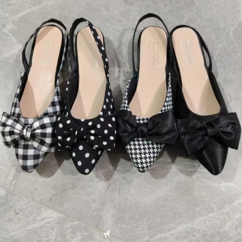 

2026 Summer Polka Dot Slip On Women Sandals Fashion Butterfly-knot Singbacks Mules Shoes Elegant Stripper Party Sandalias