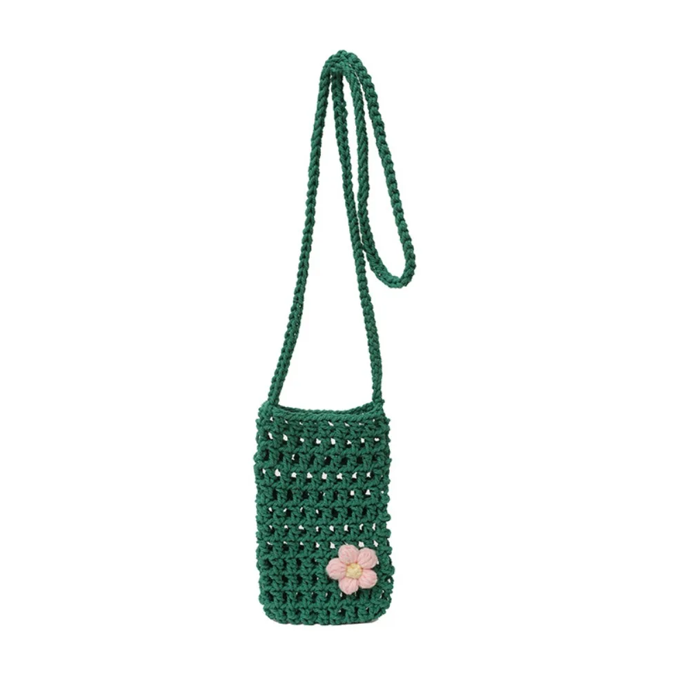 

Cute Flower Weaving Crossbody Bag Hollow Mini Crochet Phone Bag Square Solid Color Knitted Messenger Bag Ladies/Girls