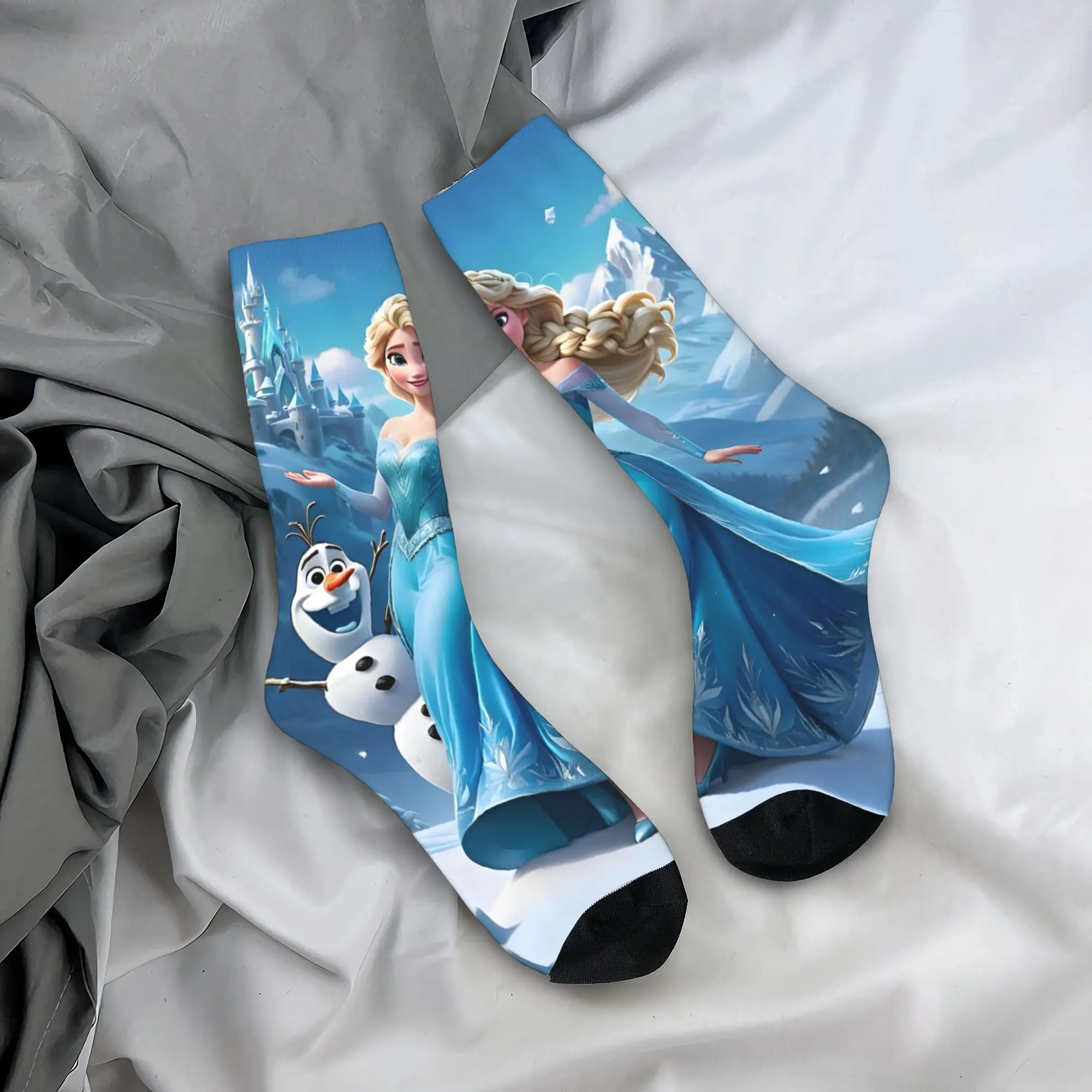 Frozen Anime Elsa Princess Print Dress Socks Merch for Daily Wear Cozy  Print Socks