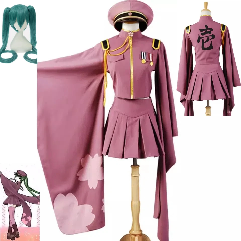 Miku Military Uniform Wig Senbonzakura Cosplay Costume Adult Women Top Skirt Hat Gloves Sock Suit Halloween Role Play Outfit