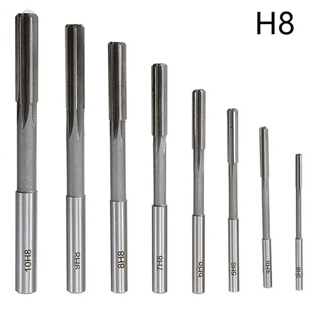 8pcs H8/H7 HSS Reamer 3-10mm Straight Shank Hand Reamer Chucking Reamer Machine Reamer Milling Cutter Reamer Machining Tool