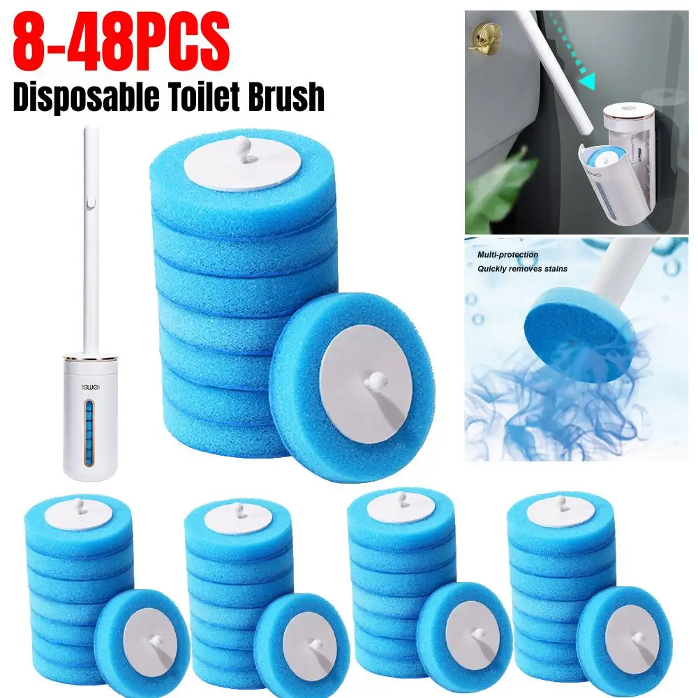 48-8PCS Disposable Toilet Brush Cleaner With Replacement Brush Head Wall-Mounted Cleaning Tool For Bathroom Wc Accessories