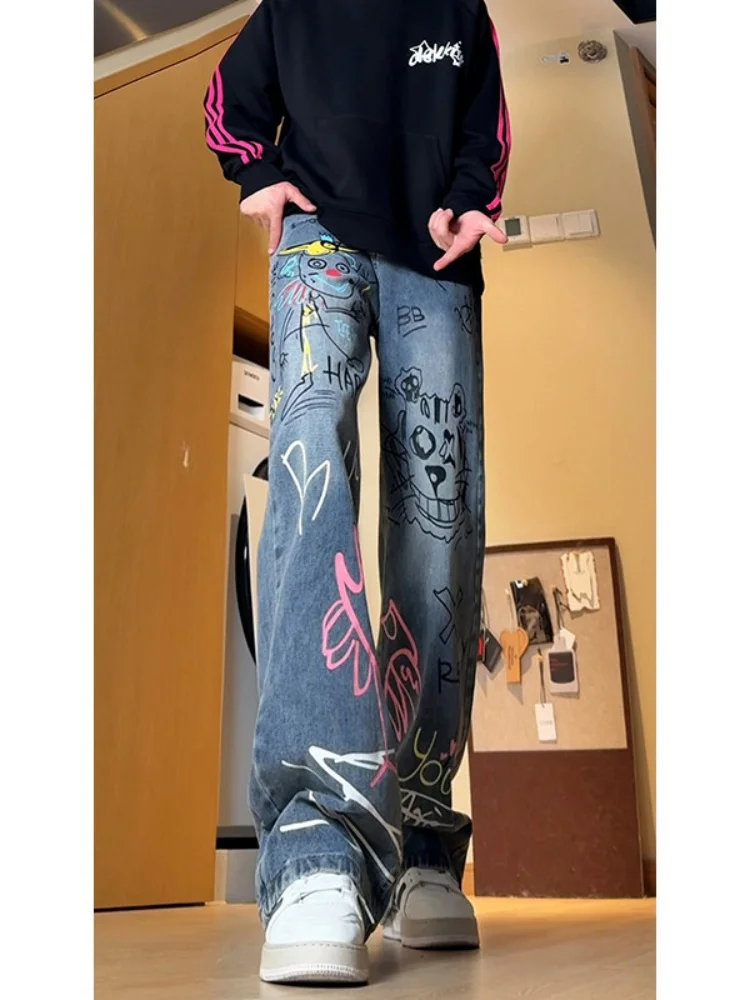 

Doodle Jeans Men's New 2024 Autumn Winter Straight Loose Wide Leg Pants American High Street Sle Wear Resistant Cotton Poly...