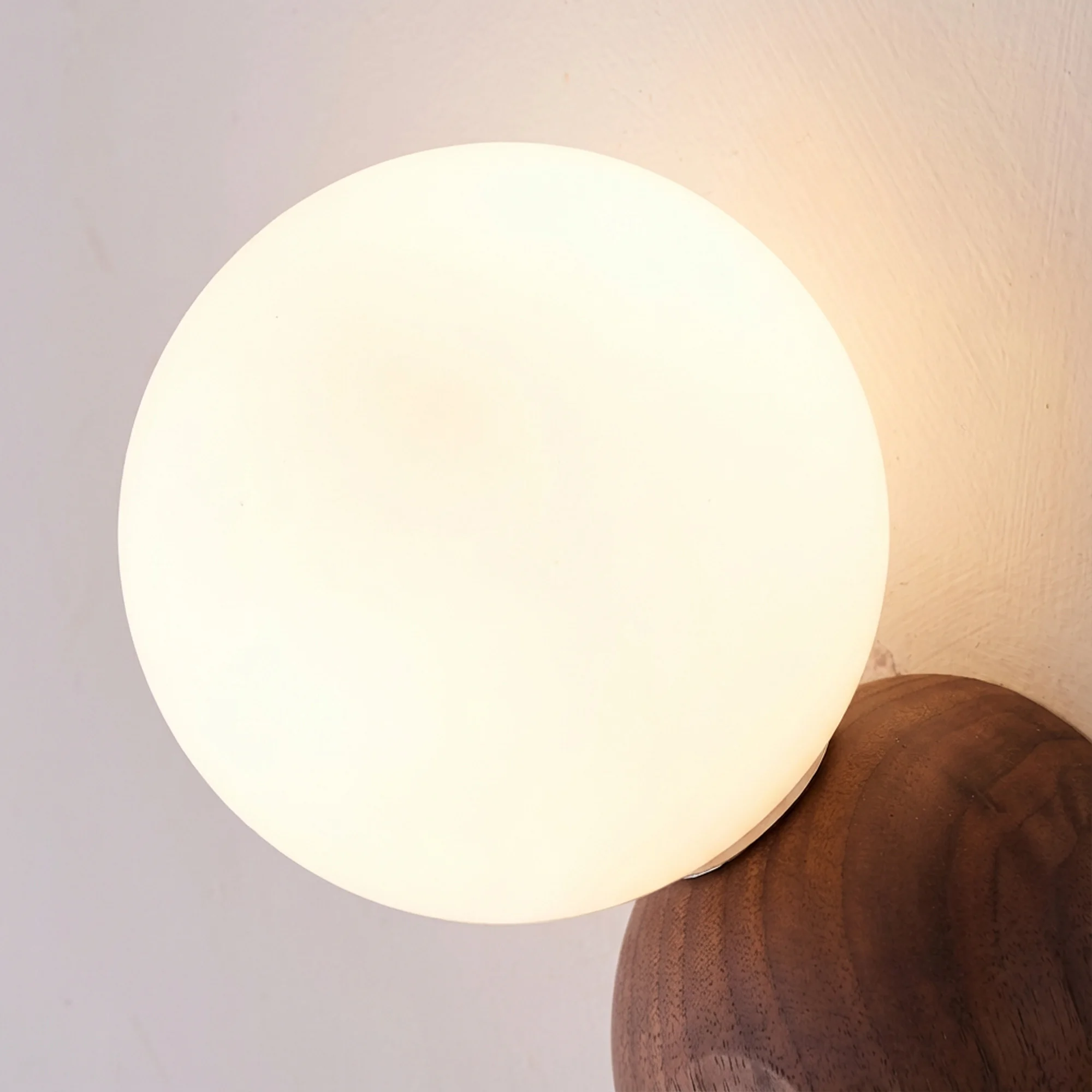 Semi-circular Spherical Glass Walnut Wood, Modern Wabi-Sabi Vintage Simple, Wall Sconce Light for Living, Dining, Bedroom, Study view 6