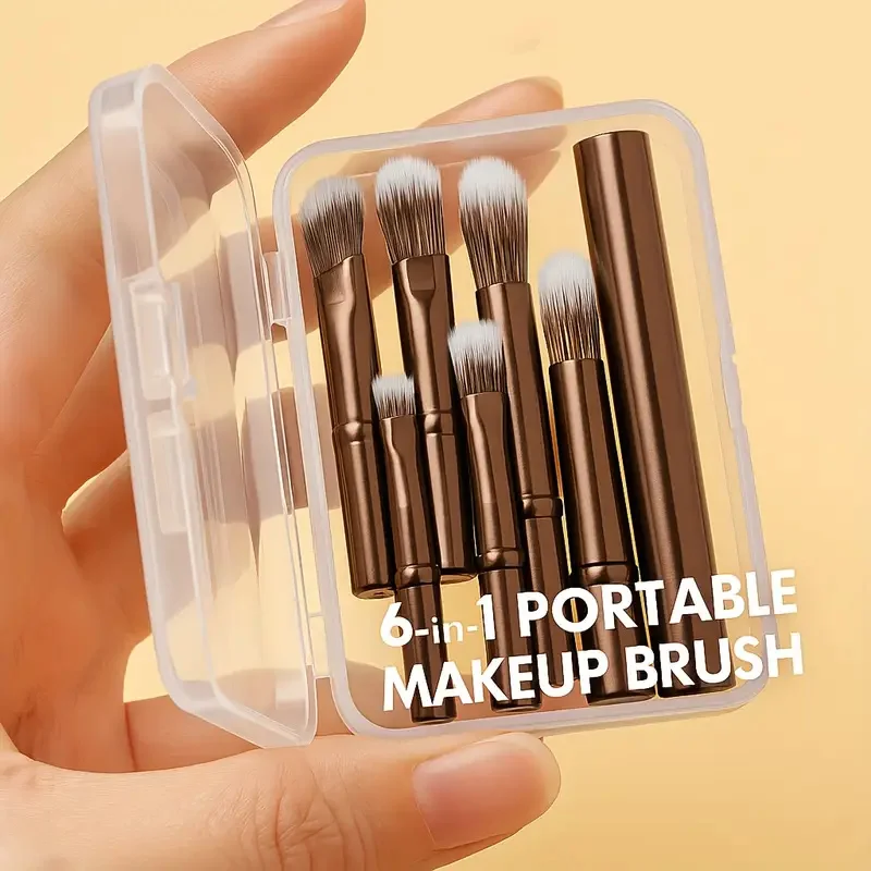 Conjunto de mini pincéis de maquiagem, 6 peças, destacável, contorno de viagem, corretivo, sombra, rosto, ferramentas cosméticas com caixa de armazenamento