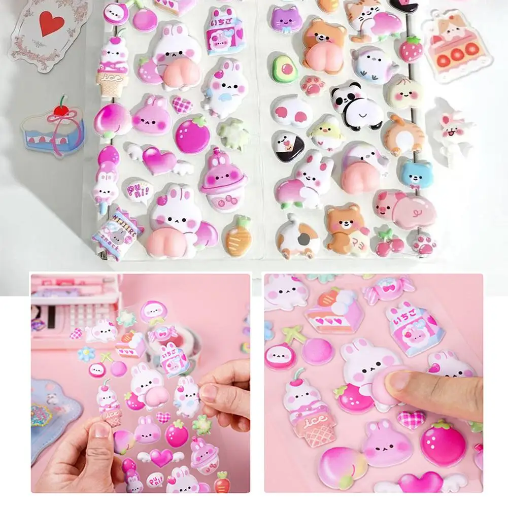 Cute 3D Bunny Stickers Soft Cute Butt Sticker Pinch Music 3D Children's Cartoon Animal Decompression Decoration DIY Sticker