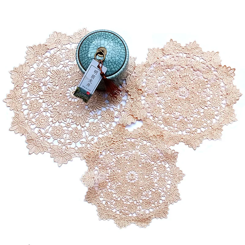 

Table decoration and accessories beige lace flower embroidery table place mat cloth coaster Christmas wedding placemat kitchen